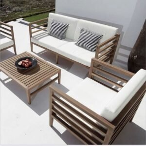 Conjunto de sofá lounge para exterior con estructura metálica y cojines de alta calidad. Elegancia, confort y resistencia para terrazas, jardines o porches modernos.