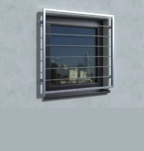 Reja Metálica para Ventana Reja metálica clásica para ventana, fabricada en acero reforzado. Diseño vertical y elegante que aporta seguridad, resistencia y un acabado atemporal.