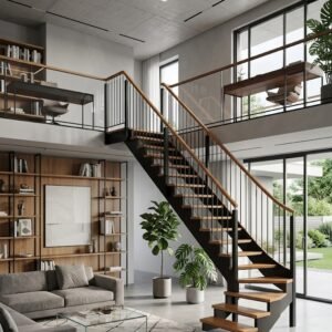 Escalera en L Moderna a Medida ESC-L01 – Acero y Madera