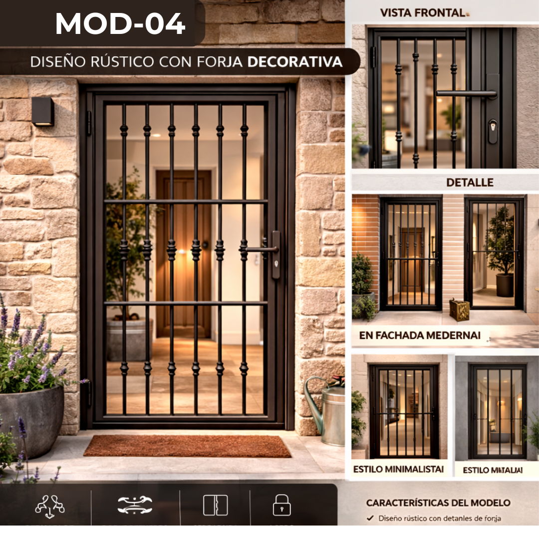 Reja para puerta abatible a medida MOD-P04 – Diseño Rústico con Forja Decorativa - Imagen 3