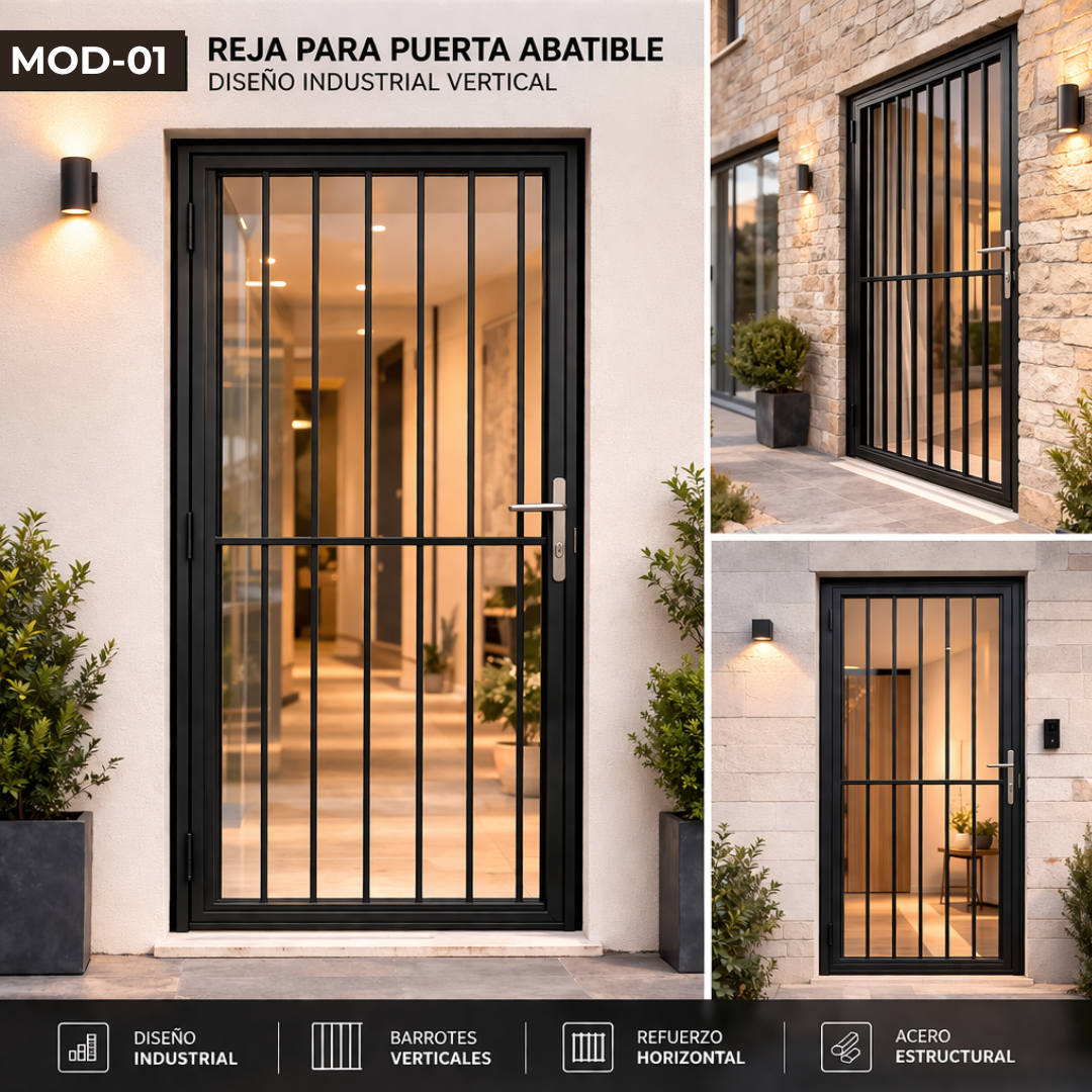 Reja abatible para puerta a medida MOD-P01 – Diseño Básico Vertical - Imagen 3