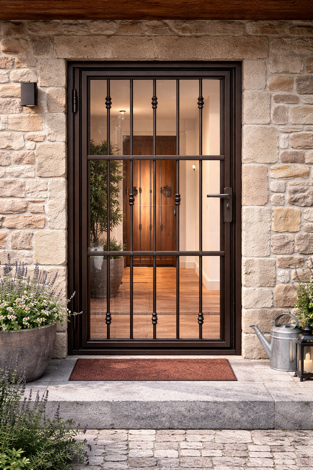 Reja para puerta abatible a medida MOD-P04 – Diseño Rústico con Forja Decorativa